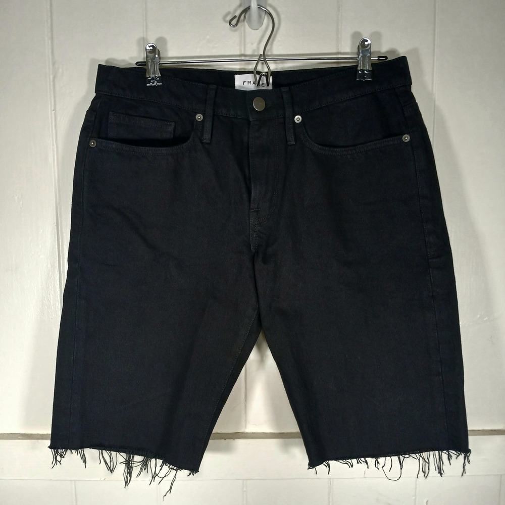 FRAME Denim Shorts Mens‎ 32 Black L'Homme Cut Raw Hem FRM286-LMCSHRA385L